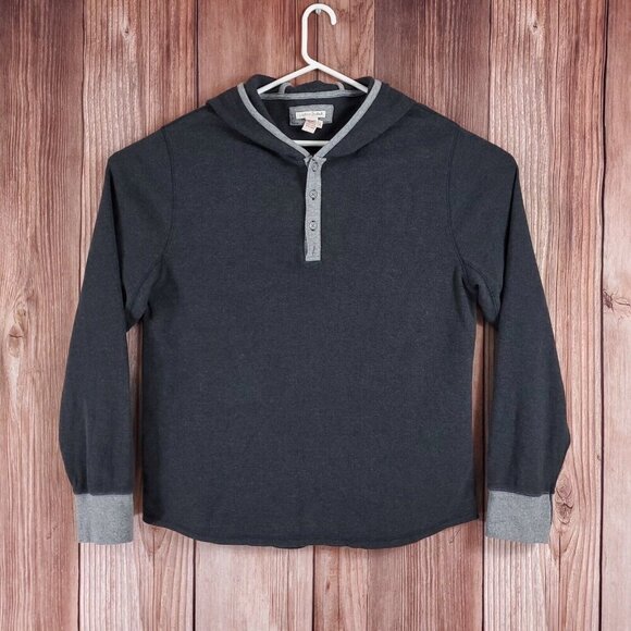 Carbon 2 Cobalt Mens Size Large Gray Thermal Henley Hoodie Sweatshirt Cotton - Picture 1 of 10